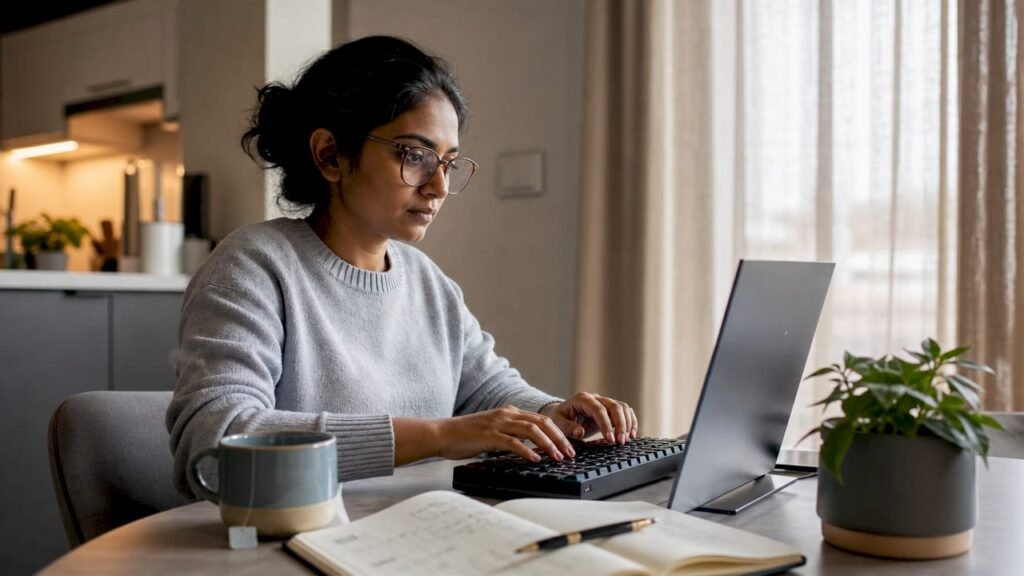 Developer coding real-time web app in home office