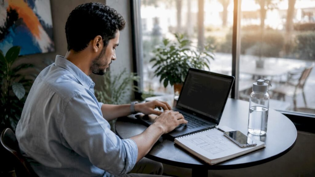 Developer working on cross-platform app code