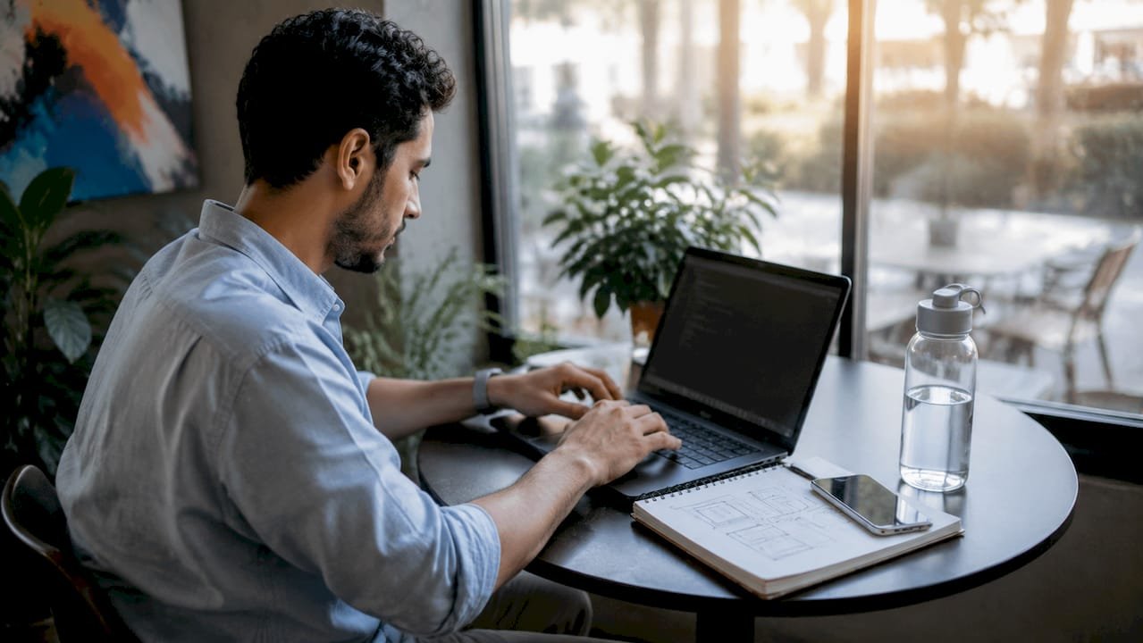 Developer working on cross-platform app code