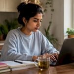 Developer coding Flutter app in startup workspace