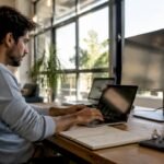 Developer working on deployment process at desk