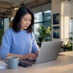 Person working on web app integrations at desk