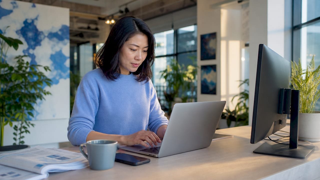 Person working on web app integrations at desk