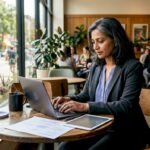 Woman working on AI workflow automation at desk