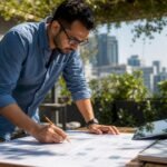 Software architect reviewing app architecture plans